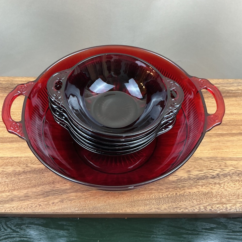 Vintage Anchor Hocking Coronation Royal Ruby Red Berry Bowl Set 7 Piece Glass